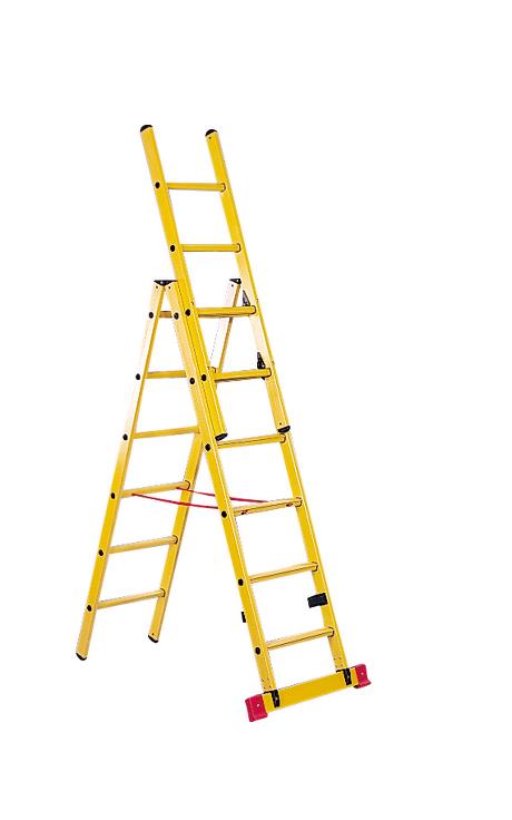 3-section combination ladder made of fibreglass 2x9+6