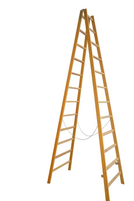 Step ladder - 12 rungs: 50 mm ergo-rungs - Laminated stiles made of pine - Impregnated to prevent rot and fungus - Safety chains attached to the stiles with eye screws - Strong hinges with bucket hook.