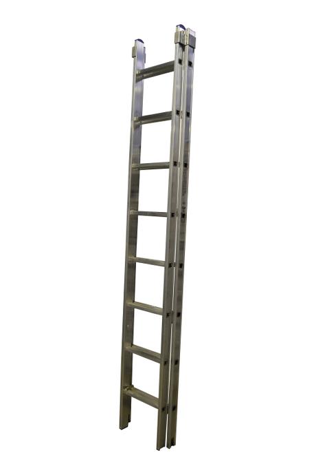 2-section extension ladder 2x8 rungs, PRO - Ergonomic stiles - The ladder is fitted with stops for maximum extension and with rung locks so the ladder can be lifted from the top. Non-slip feet on every stile end.