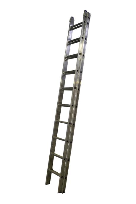 2-section extension ladder 2x10 rungs, PRO w/ stabiliser - Ergonomic stiles - The ladder is fitted with stops for maximum extension and with rung locks so the ladder can be lifted from the top. Non-slip feet on every stile end.