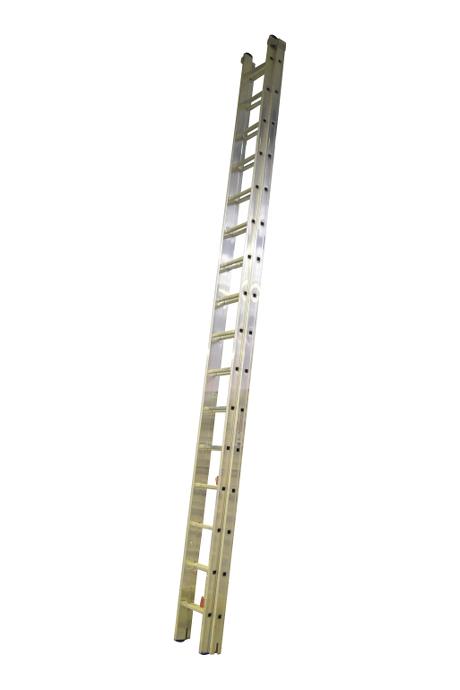 2-section extension ladder 2x14 rungs, PRO w/ stabiliser - Ergonomic stiles - The ladder is fitted with stops for maximum extension and with rung locks so the ladder can be lifted from the top. Non-slip feet on every stile end.