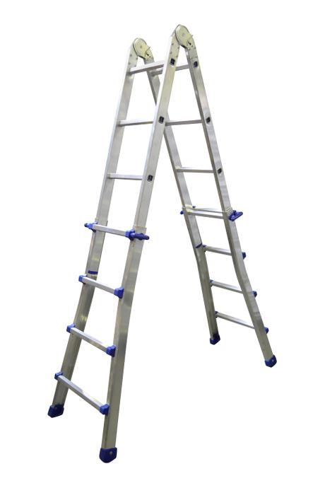 Telescoping ladder, Pro, 4x4 rungs - The ladder with many possibilities. Both sides can be independently adjusted in height, rung by rung. Can be used as a twin step ladder, an extended twin step ladder and as a long single ladder.