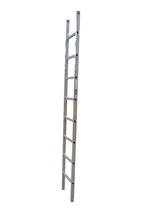 Single ladder, work, 8 rungs - Work single ladder is made of indestructible, corrosion-proof aluminium and specifically designed for professional users. The rungs have curved contact surfaces for a more secure footing. Rung spacing: 300 mm. Width 403 mm
