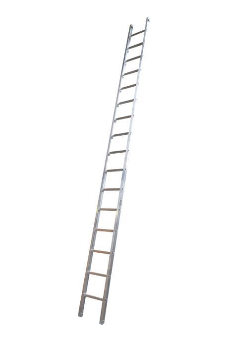 Single ladder, work, 16 rungs - Work single ladder is made of indestructible, corrosion-proof aluminium and specifically designed for professional users. The rungs have curved contact surfaces for a more secure footing. Rung spacing: 300 mm. Width 403 mm