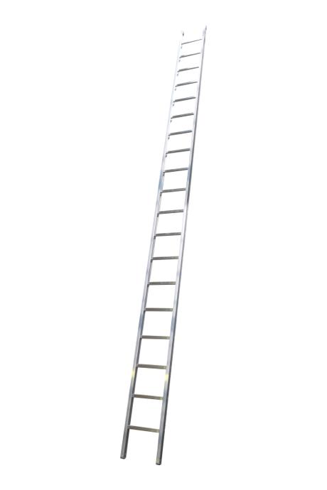 Single ladder, work, 19 rungs - Work single ladder is made of indestructible, corrosion-proof aluminium and specifically designed for professional users. The rungs have curved contact surfaces for a more secure footing. Rung spacing: 300 mm. Width 403 mm
