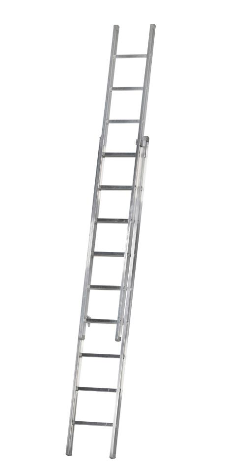 2-section extension ladder 9+9 rungs, Work - The Work ladder is a combination of single, extension and combination ladder that is made of indestructible, corrosion-proof aluminium and specifically designed for professional users.
